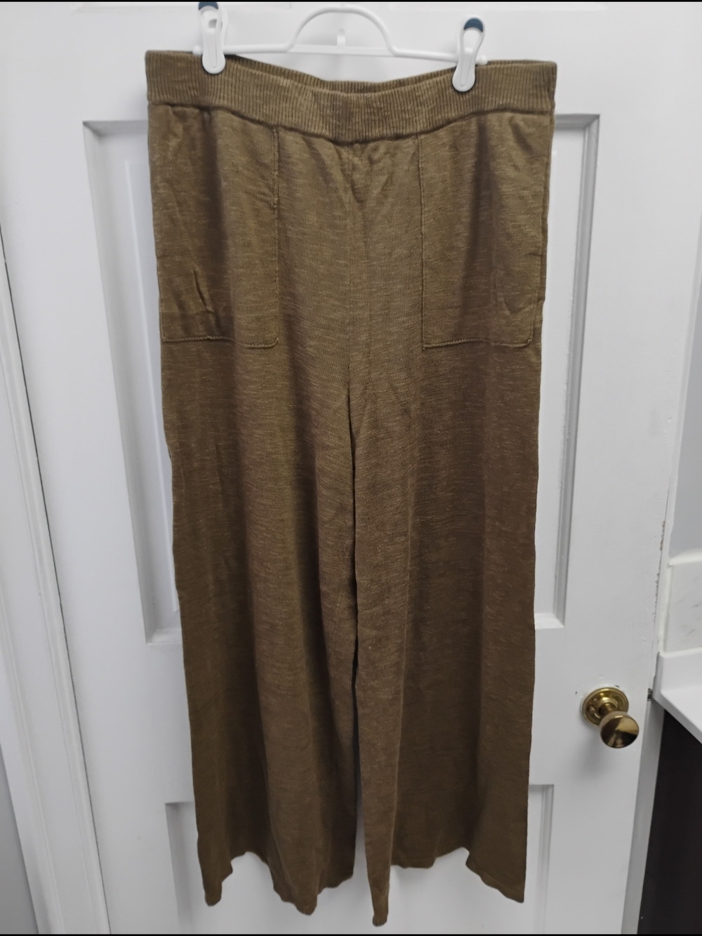 Free People Beach Wide-Leg Knit Pants in Olive Brown